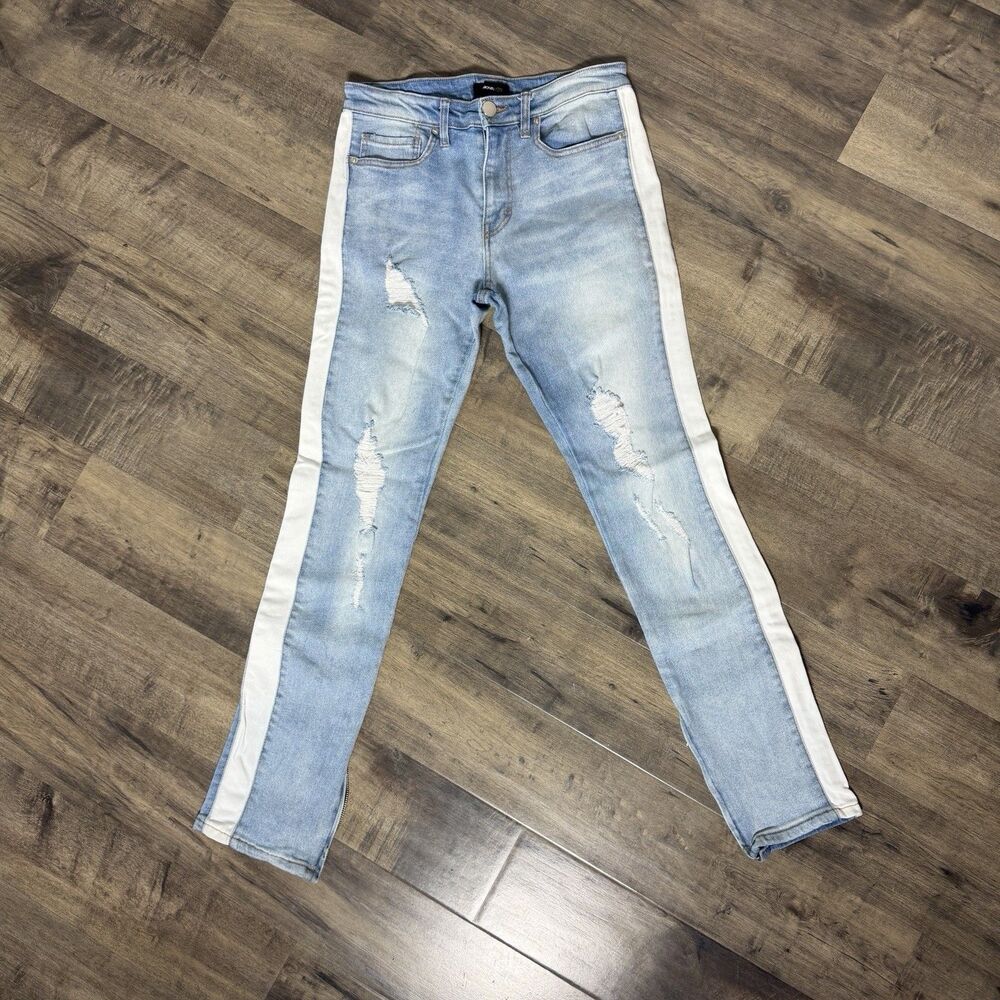 Fashion Nova Mens Lightly Ripped Skinny Jean 30x31 Light Blue Denim
